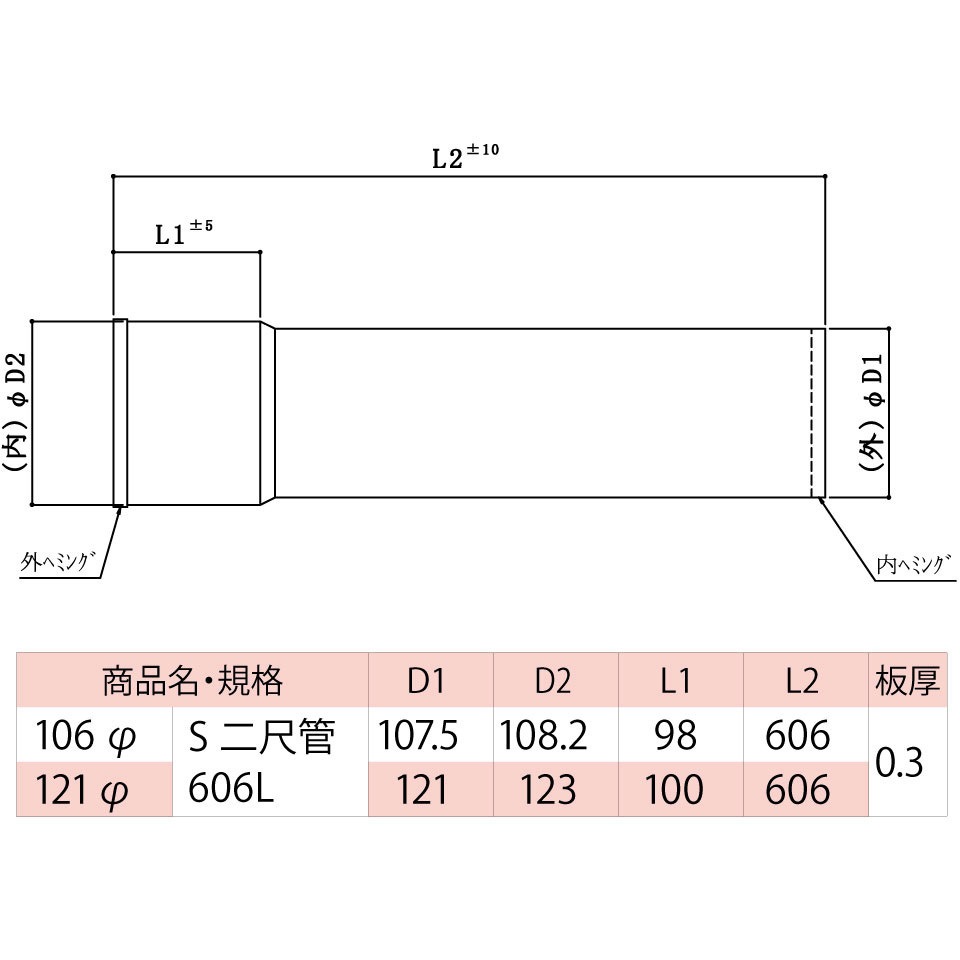 ステンレス煙突 二尺管606L 1本 HOJO 【通販モノタロウ】
