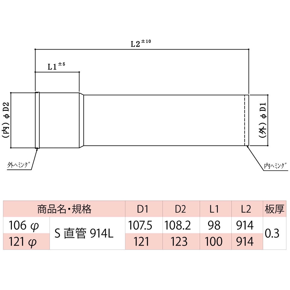 ステンレス煙突 直管914L 1本 HOJO 【通販モノタロウ】