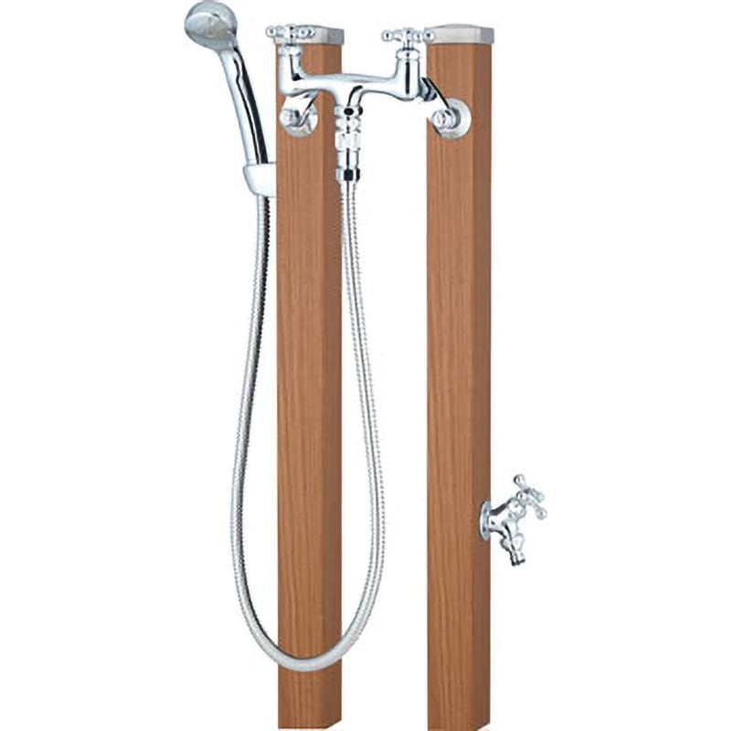 水栓 立水栓 スプレスタンド60 混合栓セット カラー：シャインチーク 混合水栓柱 シャワー 二口水栓柱