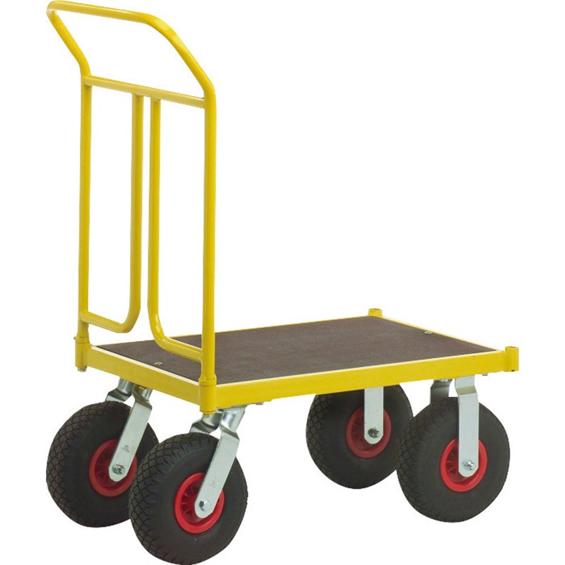 144450 鋼鉄製運搬車(空気入りタイヤ仕様) RAVENDO 荷重400kg ゴム車輪 防水ベニヤ板製 荷台寸法750×500mm