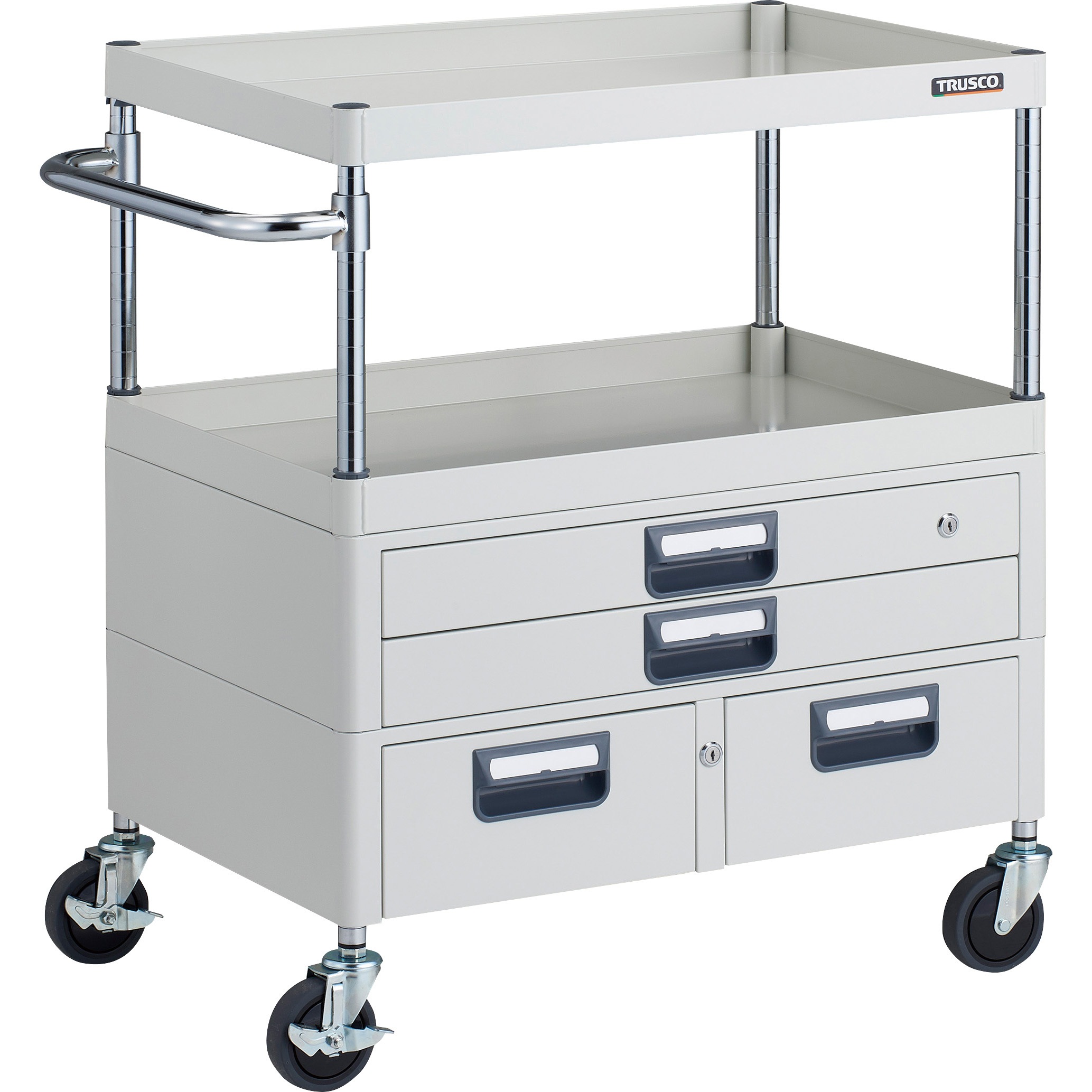 PEW-972XW-W フェニックスワゴン(抗菌 省音タイプ・2列・2段引出し付) TRUSCO ホワイト色 間口750mm奥行500mm  PEW-972XW-W