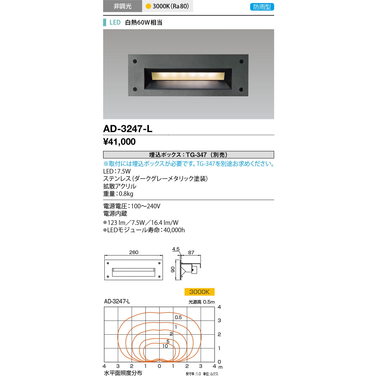 AD-3247-L 屋外フットライト 1個 山田照明 【通販サイトMonotaRO】