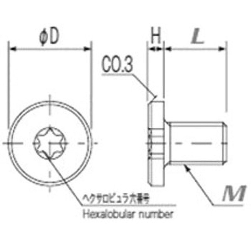 15-HXGLCS M4X16 (100pcs) PEEK ヘクサロビュラ穴付極低頭ボルト