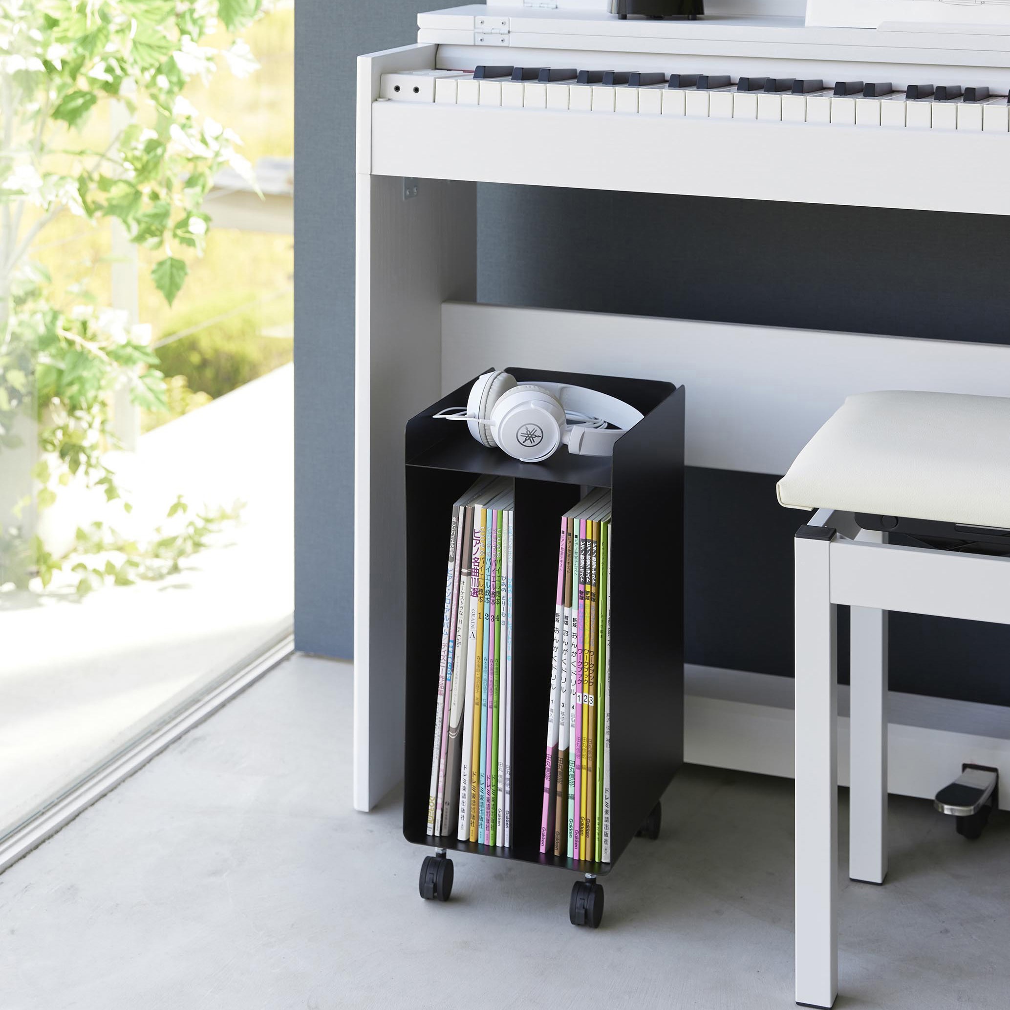 1960 ピアノ下楽譜収納ワゴン タワー 山崎実業 2段 キャスターあり