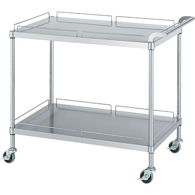 M20-6045-U100 ステンレスワゴン(ベタ棚/ガード付2段)(SUS430) Φ100