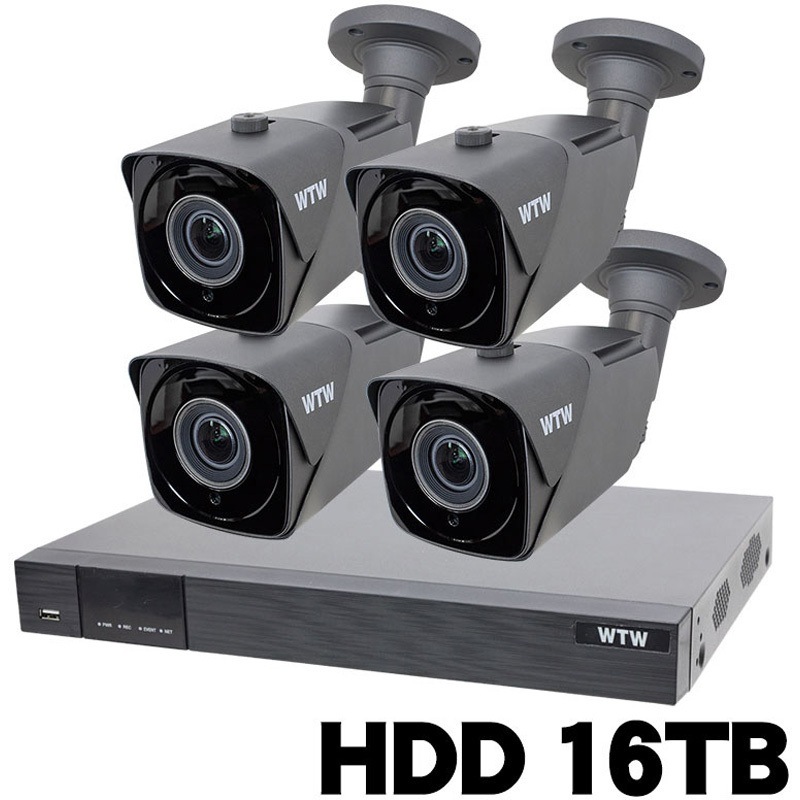 WTW-DEAP708E-16TB+WTW-EVR228EB 4台 WTW塚本無線 800万画素 EX-SDI 防犯カメラ1～4台+専用録画機セット WTW-DEAP708E/WTW-EVR195EB 塚本無線 BOX型 HDD:16TB