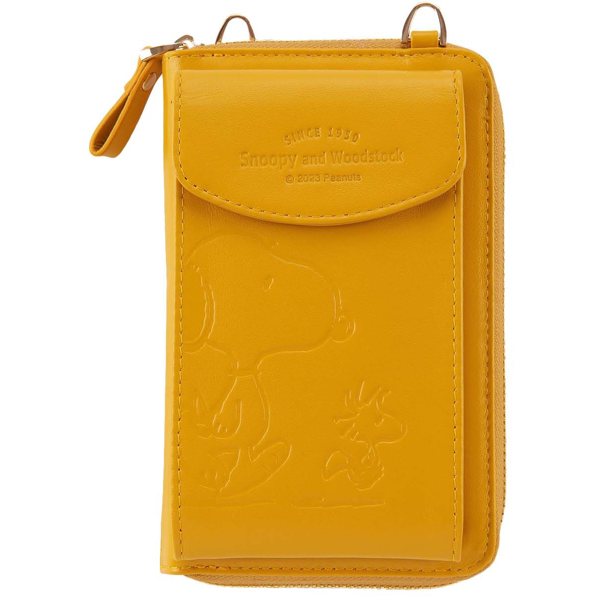 SNP001 イエロー スヌーピー 本革 お財布付きスマホショルダー 長財布