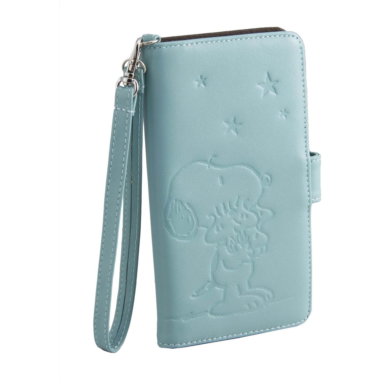 SNP004 グリーン スヌーピー 本革 手帳型スマホケース カード3枚収納 スライド式マルチタイプ 山佐時計計器 汎用