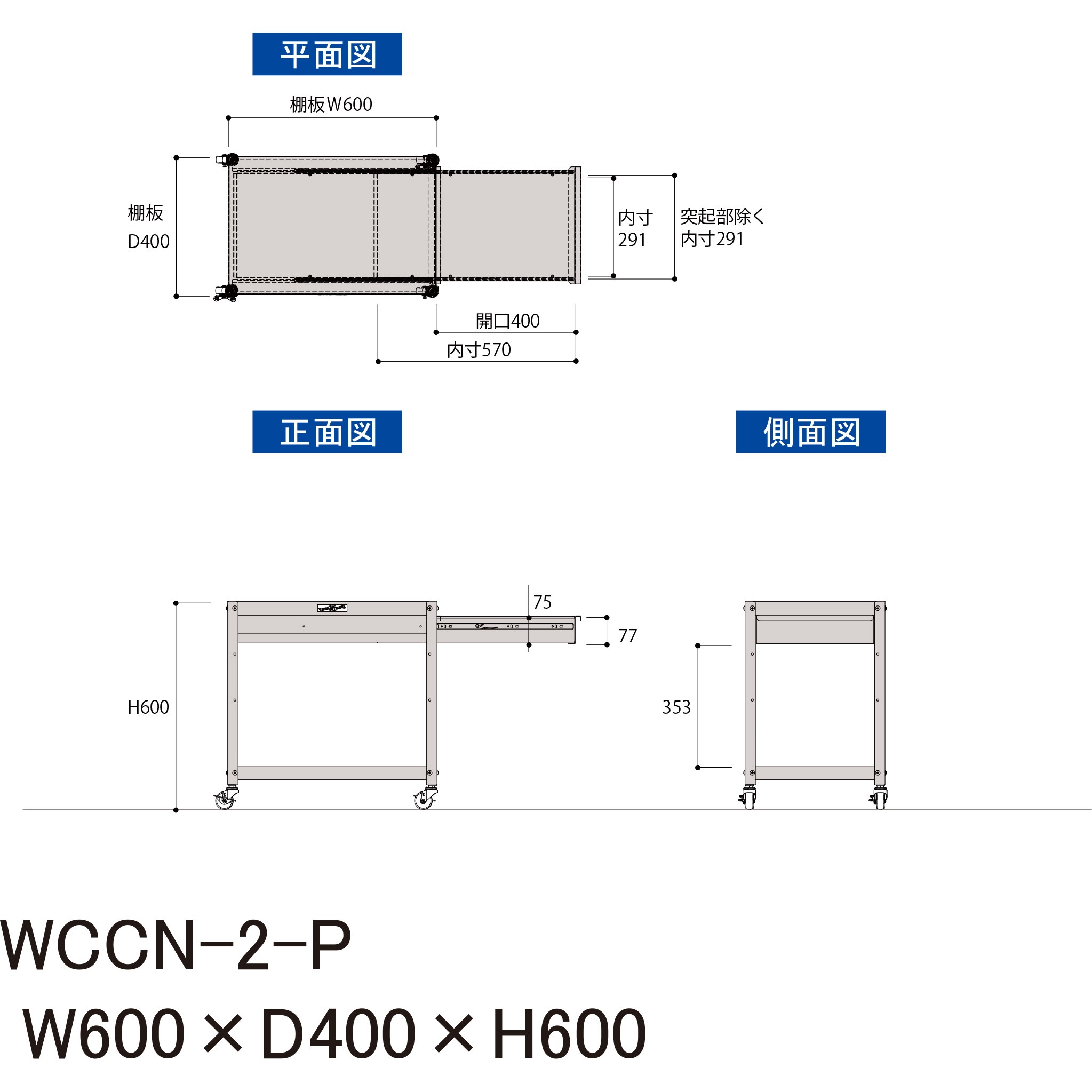 山金工業 コンビニワゴン WCCN-2-P 山金工業 コンビニワゴン キャビネット付き2段 WCCN-2-P
