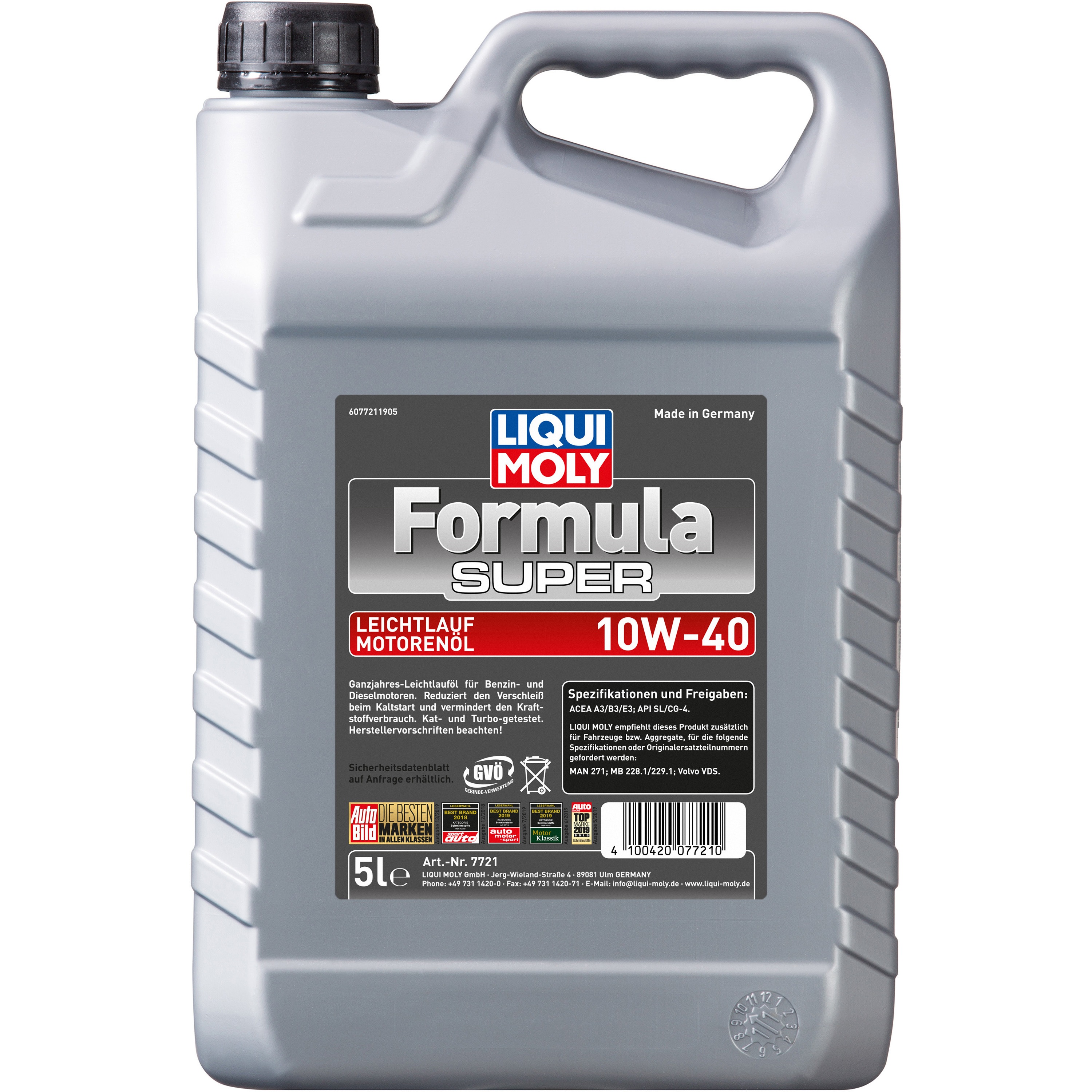 7721 フォーミュラスーパー 10W-40 LIQUI MOLY API:SL/CG-4 鉱物油