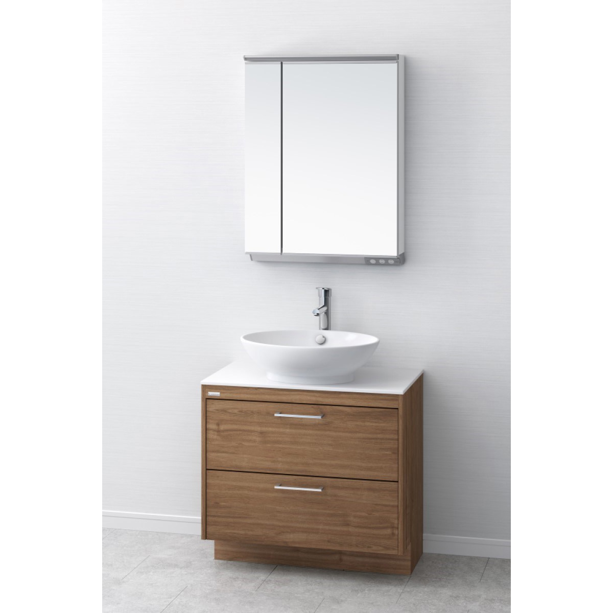 LKAU750AFNJMML60C1 デザイン洗面 オーラ キャビネット+洗面ボウル付カウンター+木製二面鏡(幅600・LED照明) アサヒ衛陶 間口750mm  LKAU750AFNJMML60C1