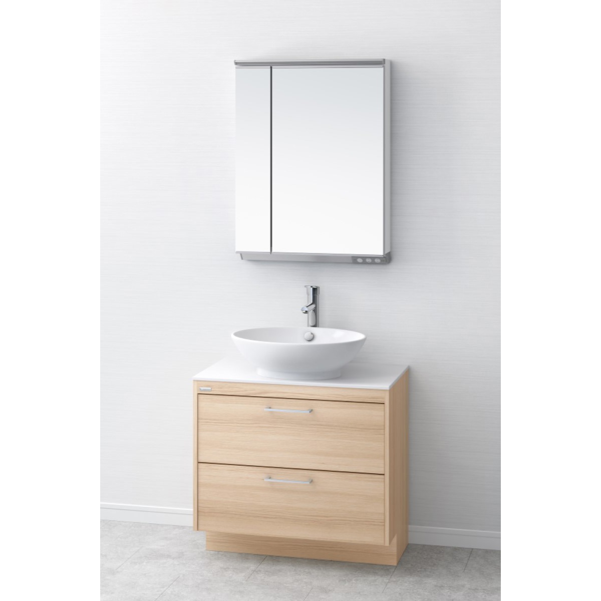 LKAU750AFNJMML60N1 デザイン洗面 オーラ キャビネット+洗面ボウル付カウンター+木製二面鏡(幅600・LED照明) アサヒ衛陶 間口750mm  LKAU750AFNJMML60N1