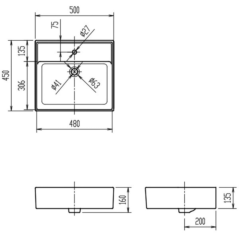 L-555ANC/BW1 角形洗面器(ベッセル・壁付兼用式)L-555タイプ 1台 INAX