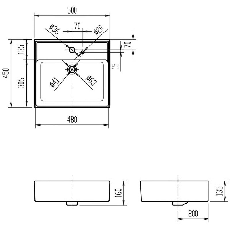 L-555FCPR/BW1 角形洗面器(ベッセル・壁付兼用式)L-555タイプ 1