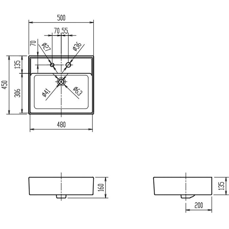 L-555FCRS/BW1 角形洗面器(ベッセル・壁付兼用式)L-555タイプ 1台 INAX