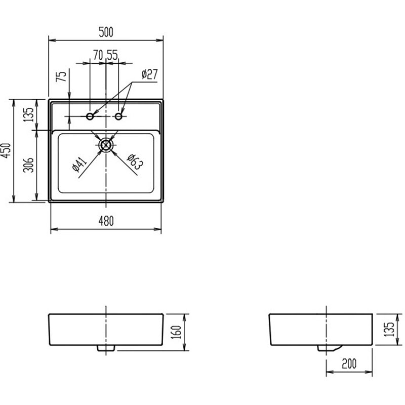 L-555N/BN8 角形洗面器(ベッセル・壁付兼用式)L-555タイプ 1台 INAX