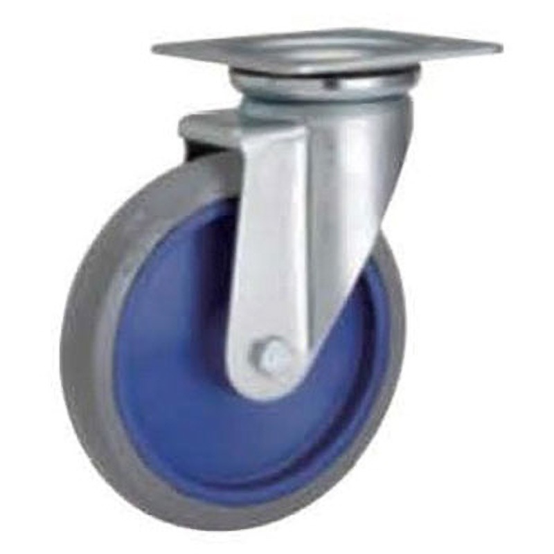 CAS-200-J(2pcs1set) 200Φノーマ自在ゴムキャスター【2ヶSET】 金沢車輌 ユニクロメッキ仕上 取付高250mm