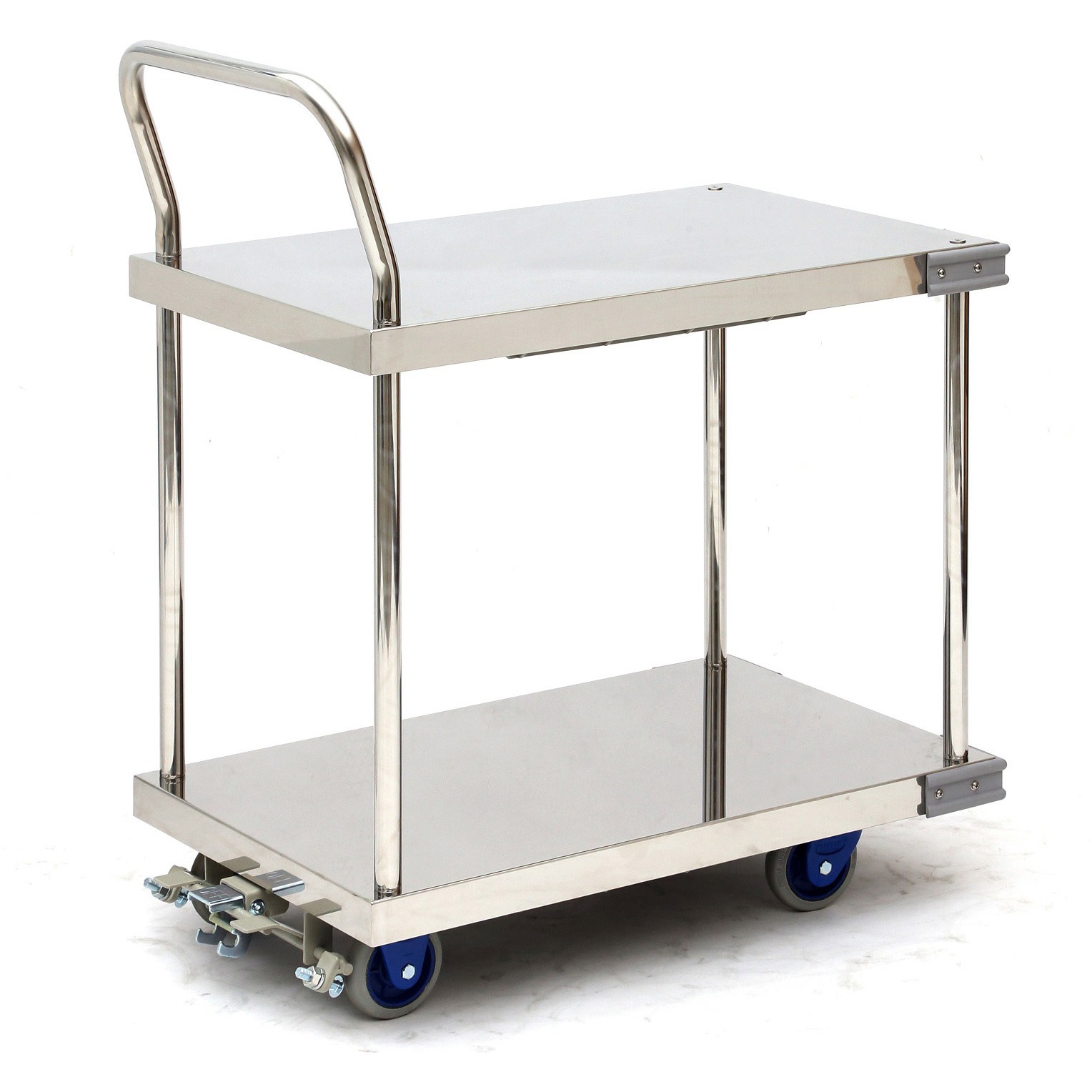 SUS-104GS+FB 小型静音ステンレス2段台車 フットブレーキ付 金沢車輌 シルバー色 荷台幅770mm荷台奥行455mm