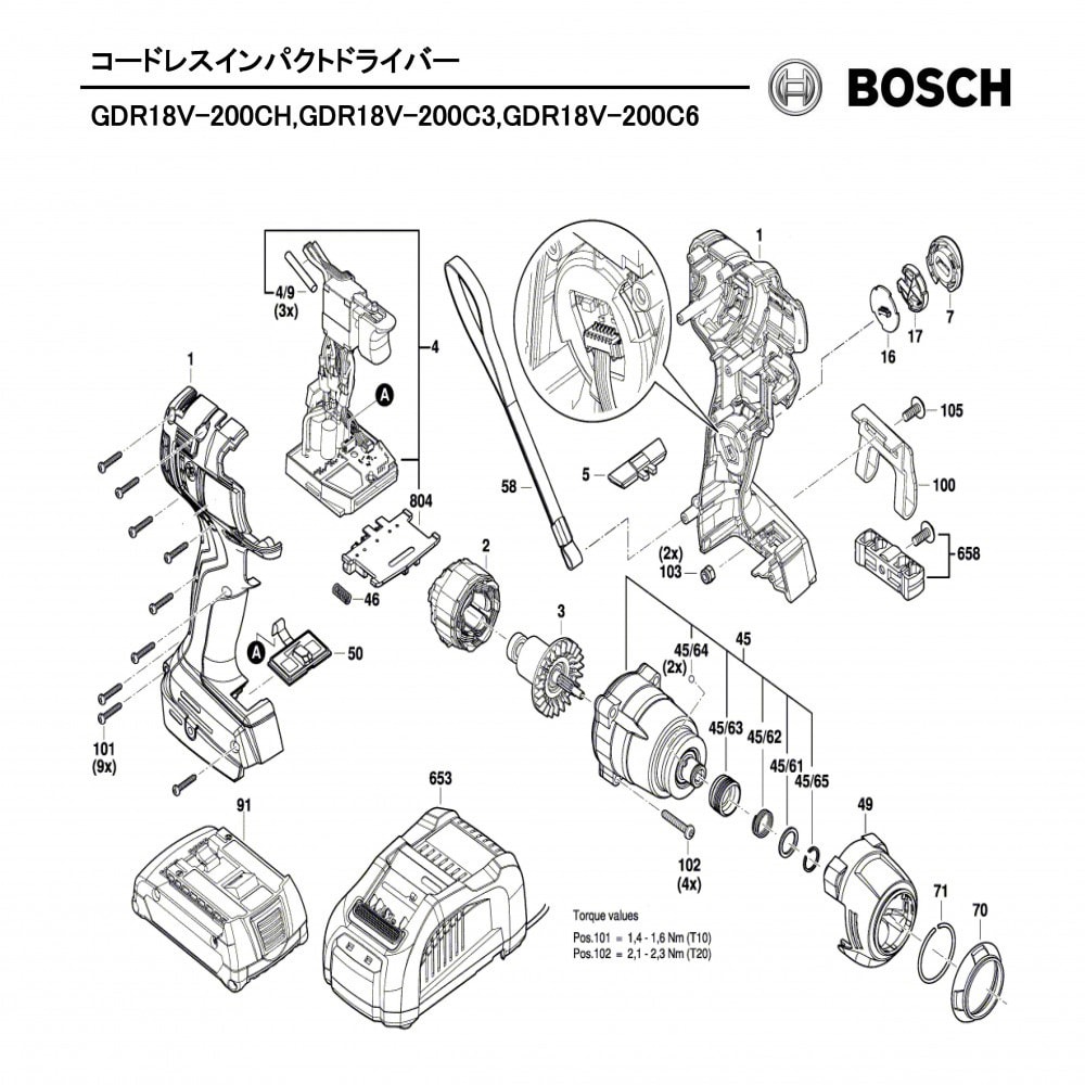 1600A01902 部品 コードレスインパクトドライバー GDR18V-200Cシリーズ 1個 BOSCH(ボッシュ) 【通販モノタロウ】