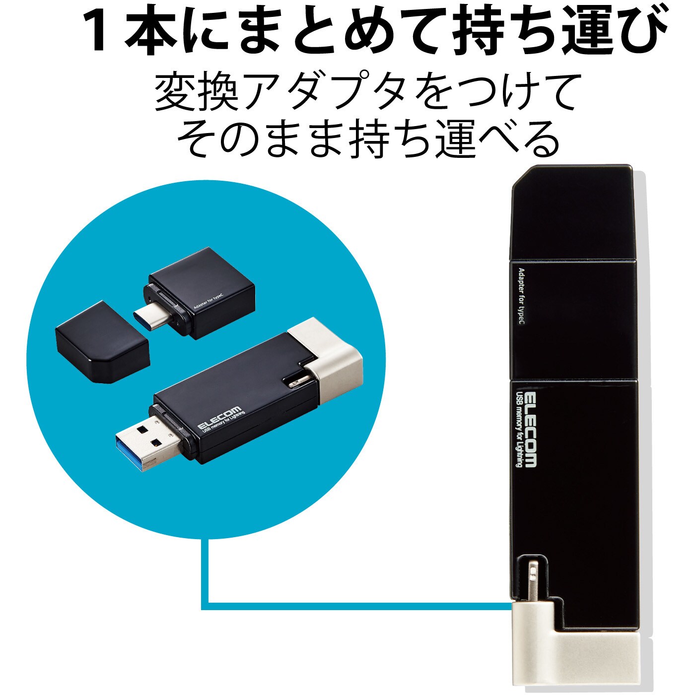 iPhone iPad USBメモリ Apple MFI認証 Lightning USB3.2(Gen1) USB3.0対応 Type-C変換アダプタ付