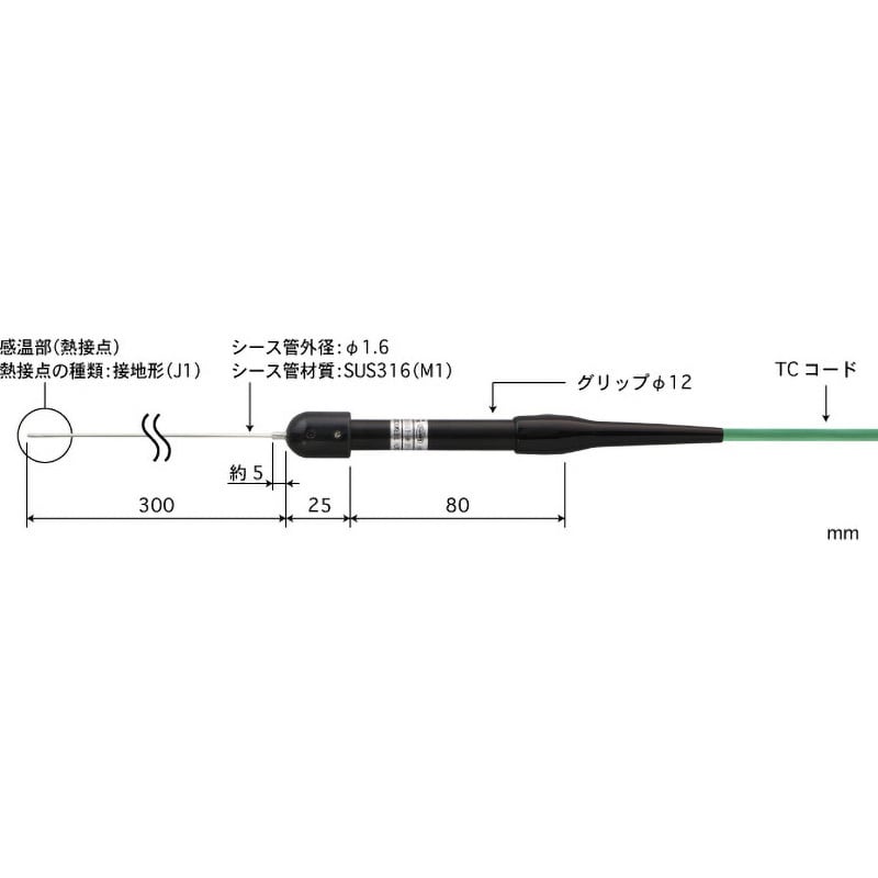 A1.6-K-J1-M1-L300-TC1-ASP シース熱電対温度センサ 1本 安立