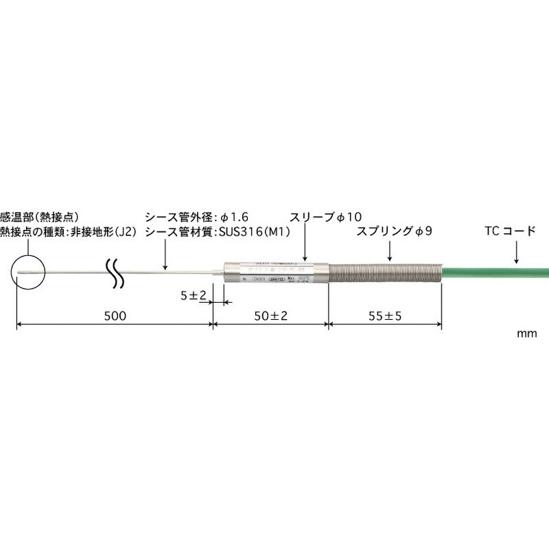 B1.6-E-J2-M1-L500-TC1-ASP【ISO書類一式付き】 シース熱電対温度センサ 安立計器 スリーブタイプ 付き Kタイプ