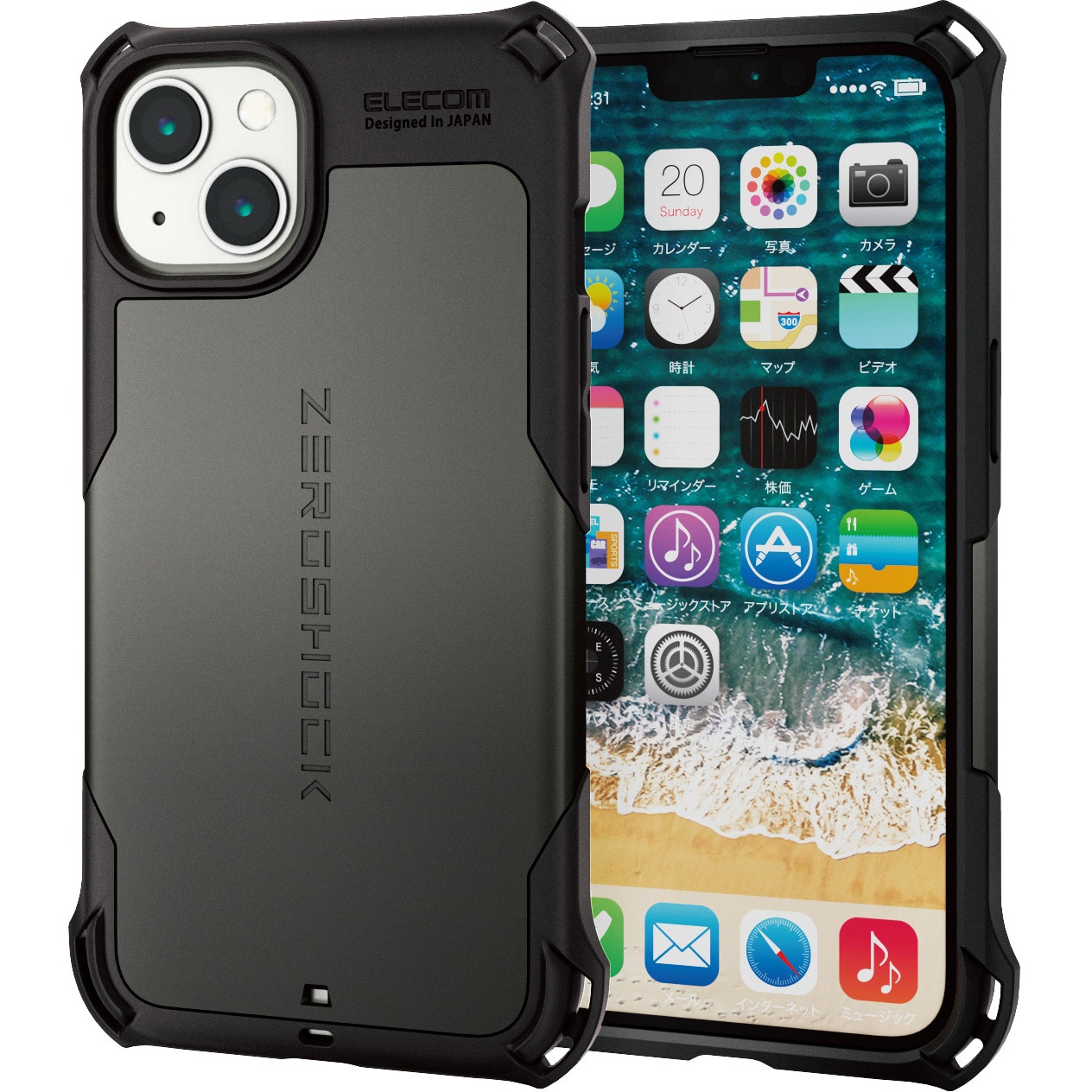 PM-A21BZEROMGM iPhone13 ケース カバー 耐衝撃 ZEROSHOCK ストラップ