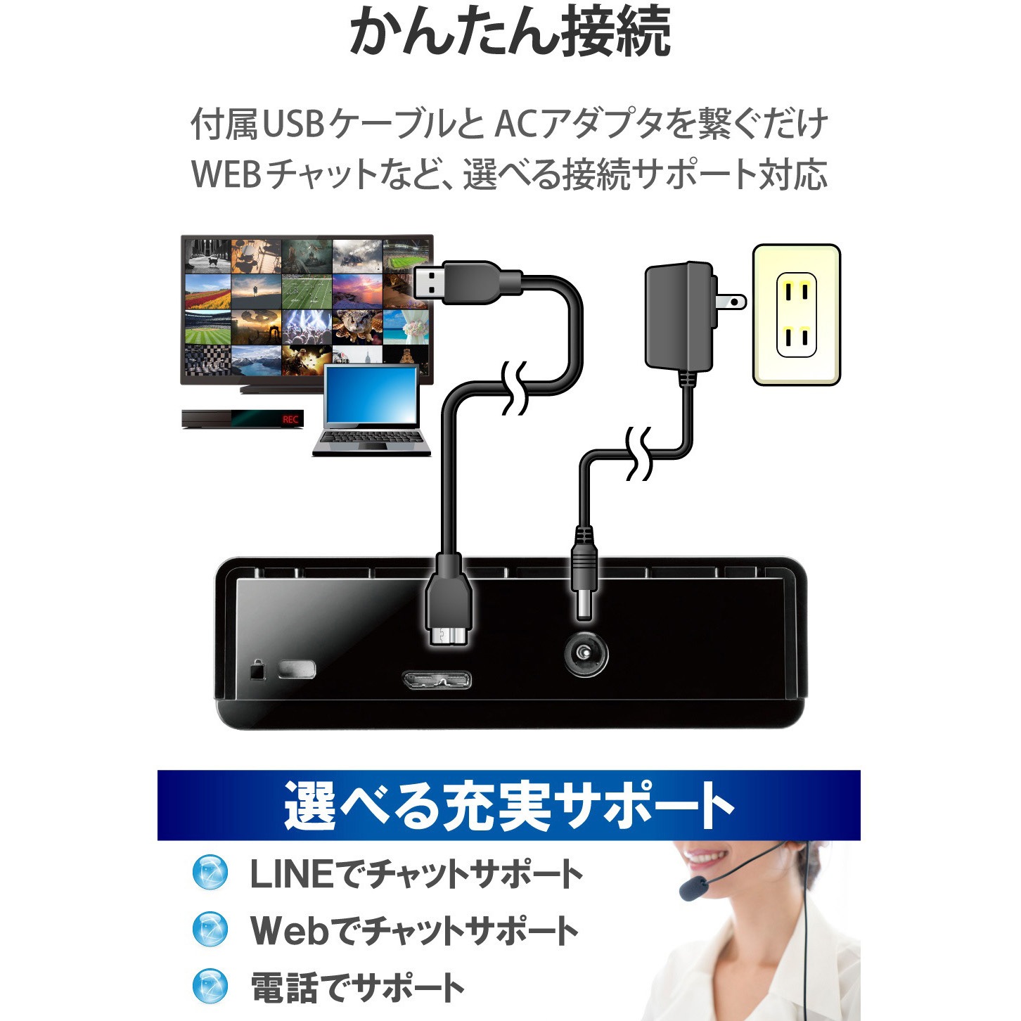 ELD-STV080UBK 外付けハードディスク HDD 2TB/4TB/6TB テレビ録画 PC