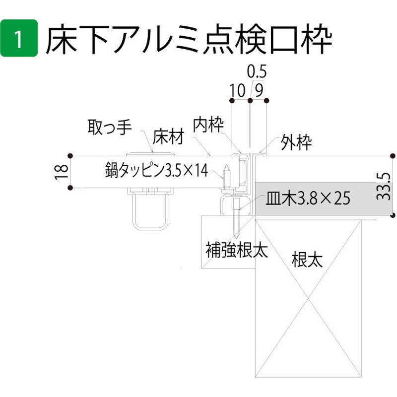 ATR60S 床下アルミ点検口枠R 一般タイプ フクビ化学 開口寸法606×606mm