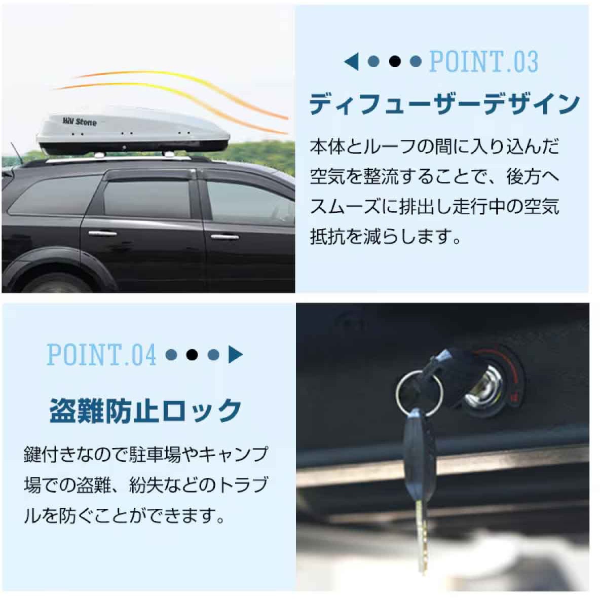 ee325-wh ルーフボックス 両方開閉 300L ブラック/ホワイト 万方商事