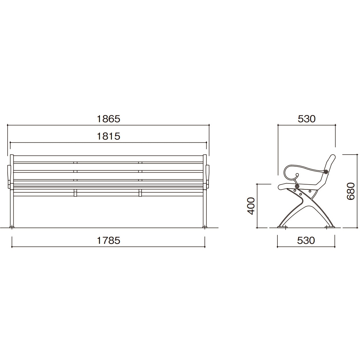 RC-100A 再生木材ベンチ RC-10シリーズ RPウッドタイプ モリマーキンキ 背板付き 両肘付きタイプ 幅1865mm奥行530mm