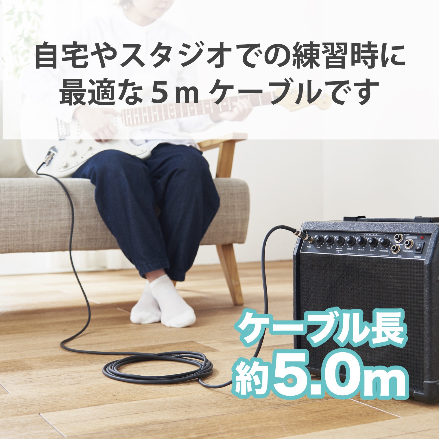 DH-SH50BK アナログケーブル シールドケーブル Φ6.3-Φ6.3 楽器用 黒 1 