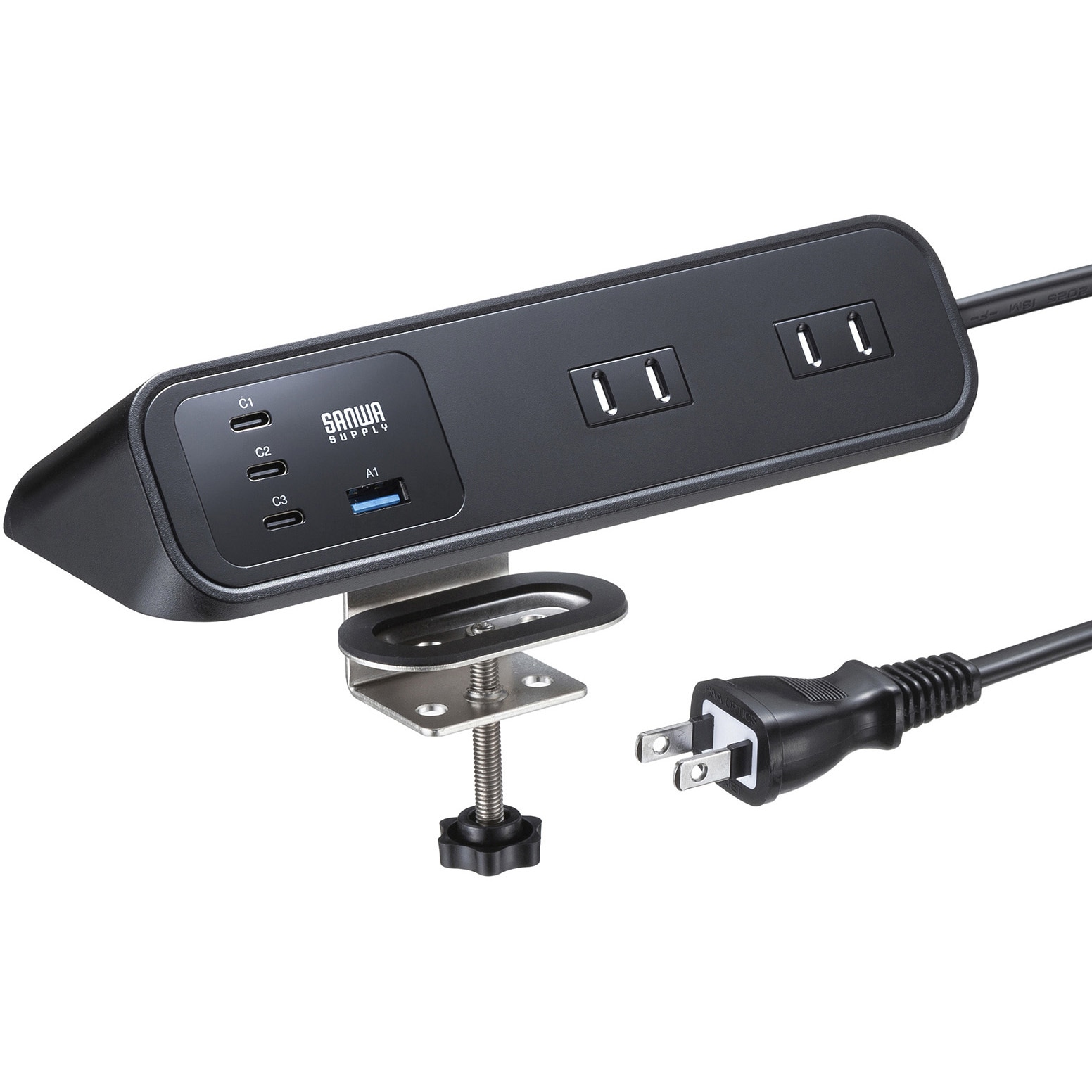 TAP-B114UC-2BK 電源タップ PD65W充電機能付き クランプ固定式