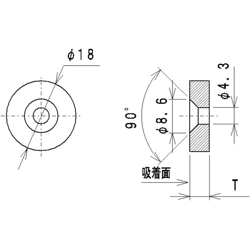NMR18-8 マグネット(ネオジム磁石) 丸型 皿ねじ・滑り止めゴム付