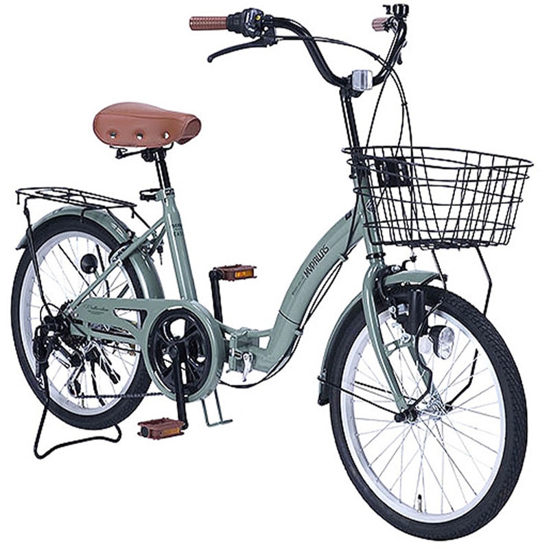 MF203-LG 20インチ 折りたたみ自転車 シマノ6段変速 バスケット ライト