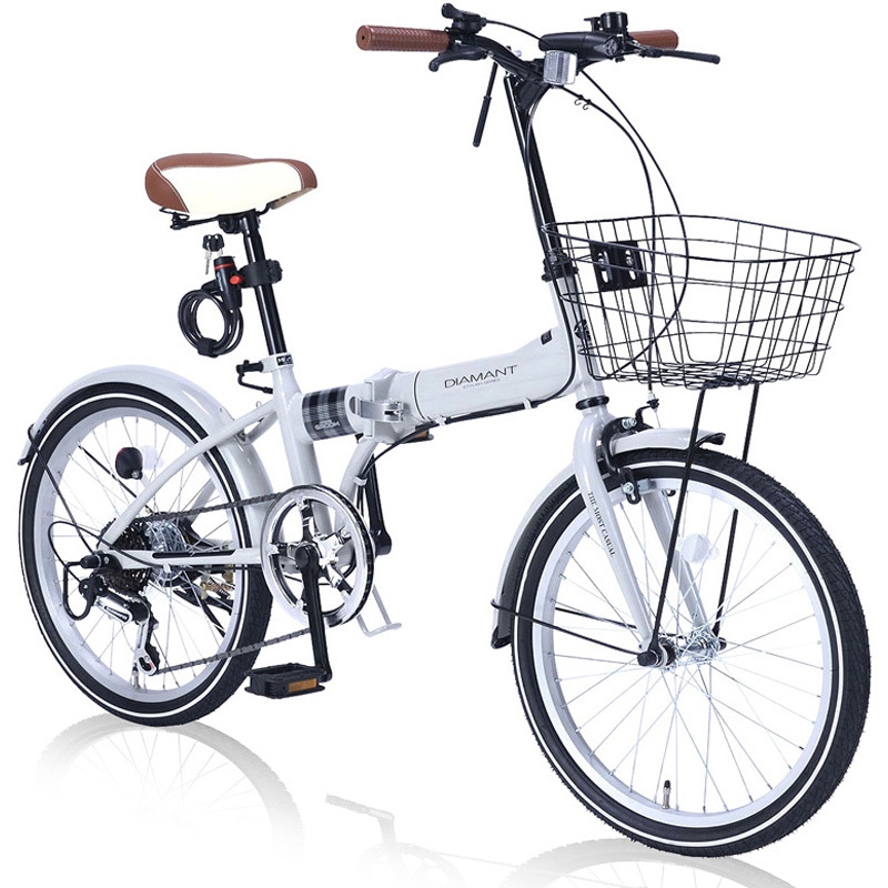 MF205-GY 20インチ 折りたたみ自転車 シマノ6段変速 バスケット ライト