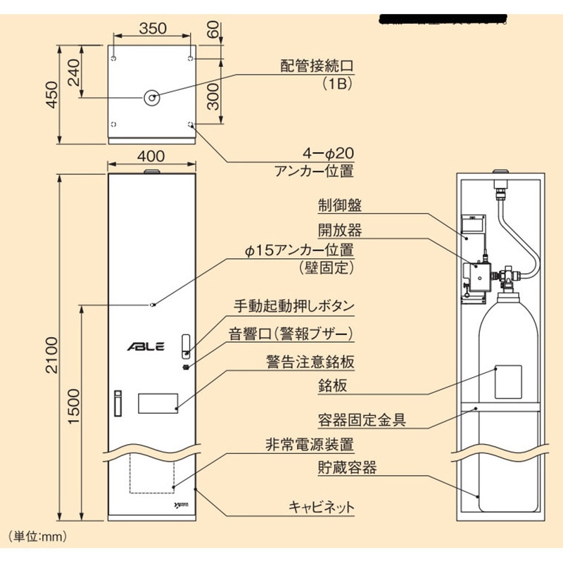 ACO-100B 産業機器用自動消火装置(エイブル) ヤマトプロテック 二酸化炭素