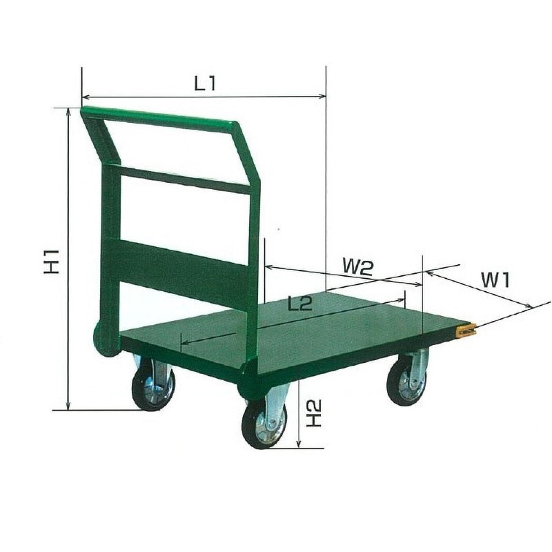 SC-1069 鋼板製台車 HAMACO 固定ハンドルタイプ グリーン色 荷重1000kg