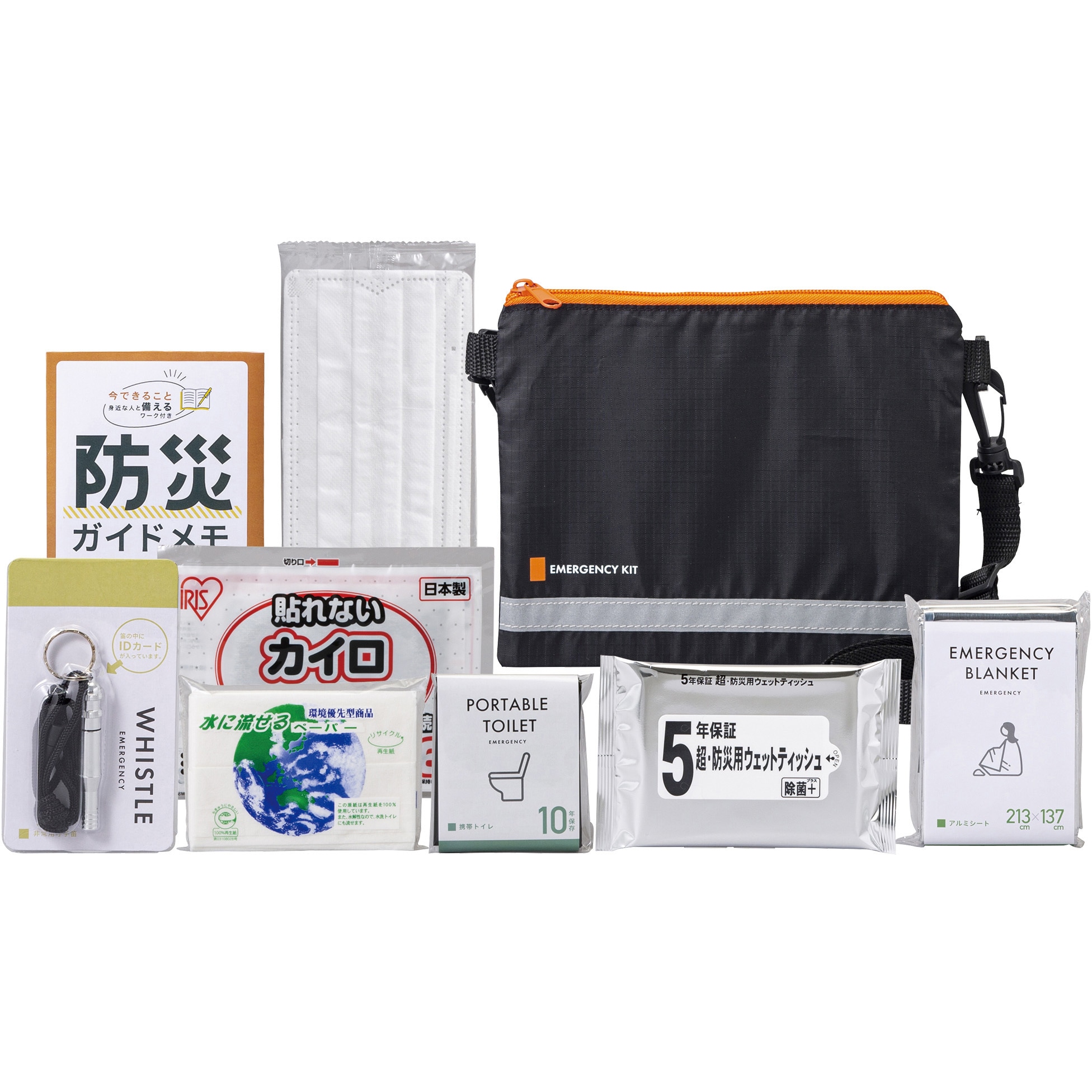 8-200E 緊急防災9点セット 岸田産業 寸法サコッシュ/約215×175mm