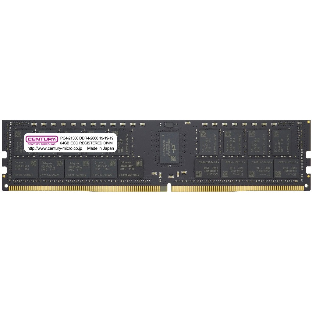 CB64G-D4RE266642 288ピン DDR4 64GB(64GB×1枚組) サーバー向けRegisteredメモリモジュール CENTURY MICROY MICRO(センチュリーマイクロ) RDIMM 動作電圧1.2V メモリーモジュール規格PC4-21300 メモリ規格DDR4-2666   CB64G-D4RE266642
