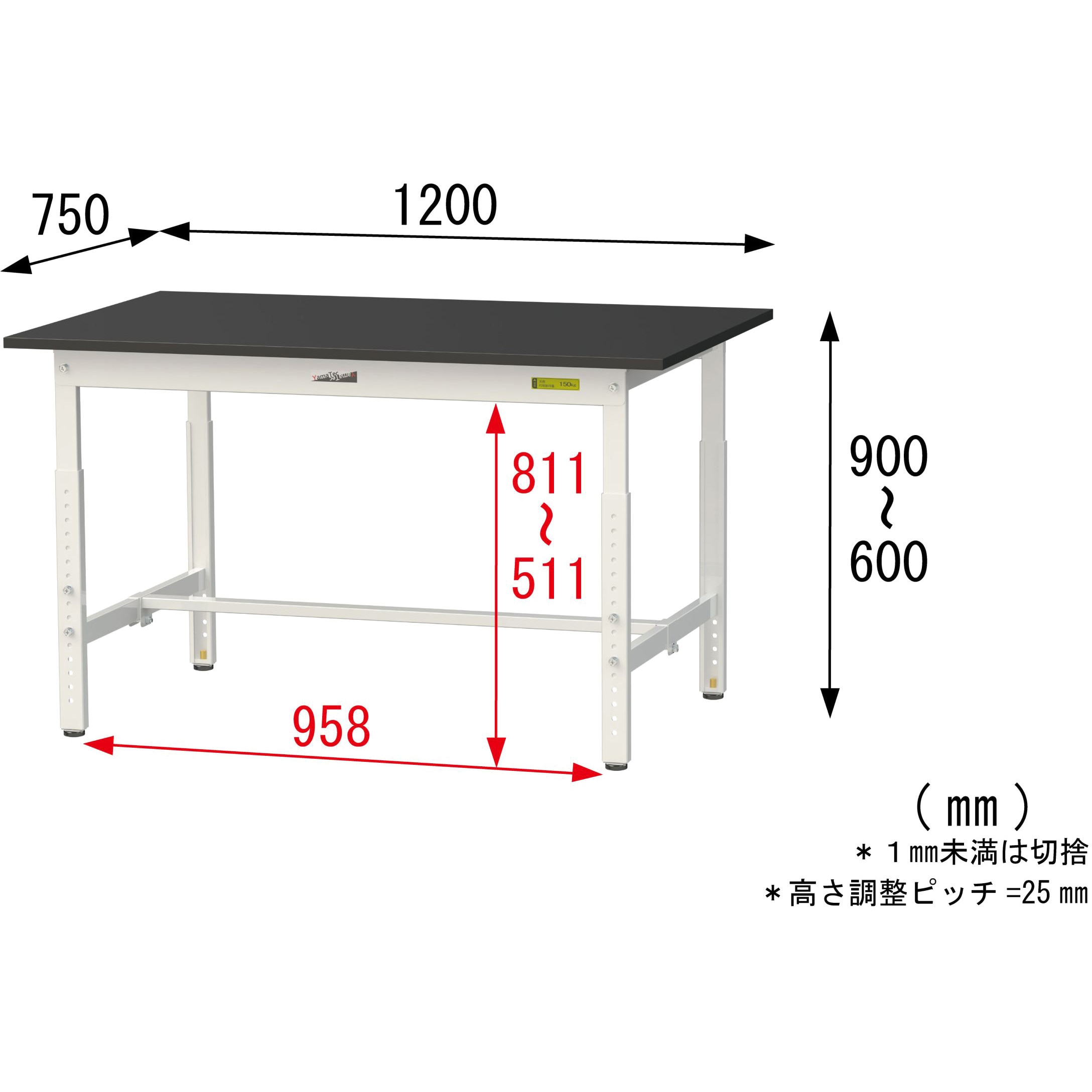 SLKA-1275-BKW 実験用軽量作業台/高さ調整_高耐薬品ケミテクト天板_