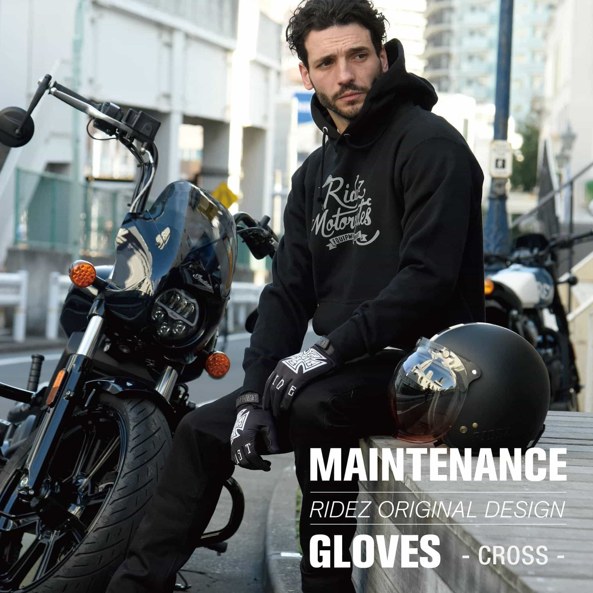 RMG241-CROSS-L ストレッチ バイク グローブ 春 夏 メンテ RIDEZ
