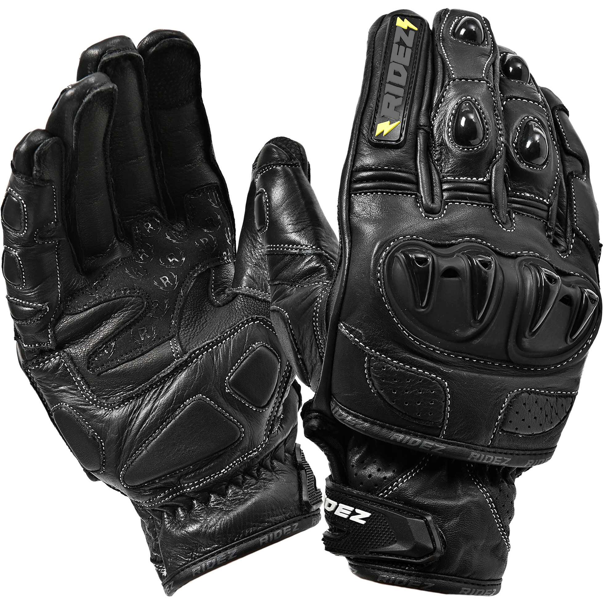 RLG11-BLACK-L バイク グローブ 牛革 ■ プロテクター RIDEZ(ライズ) ブラック色 サイズL 1個 RLG11-BLACK-L
