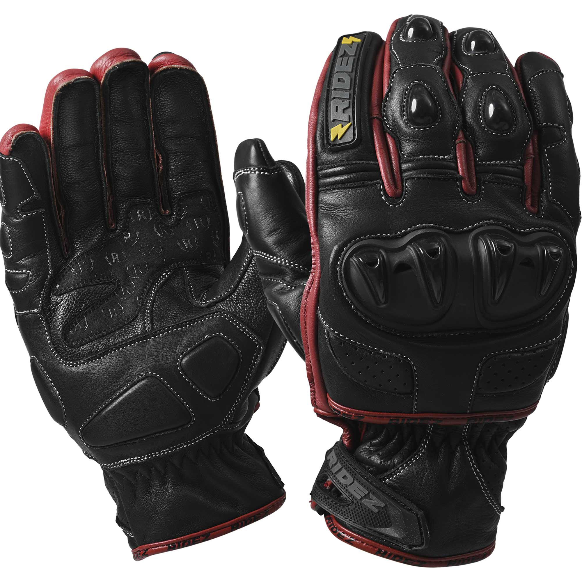 RLG11-RED-M 牛革  本格 バイク プロテクター グローブ RIDEZ(ライズ) レッド色 サイズM 1個 RLG11-RED-M