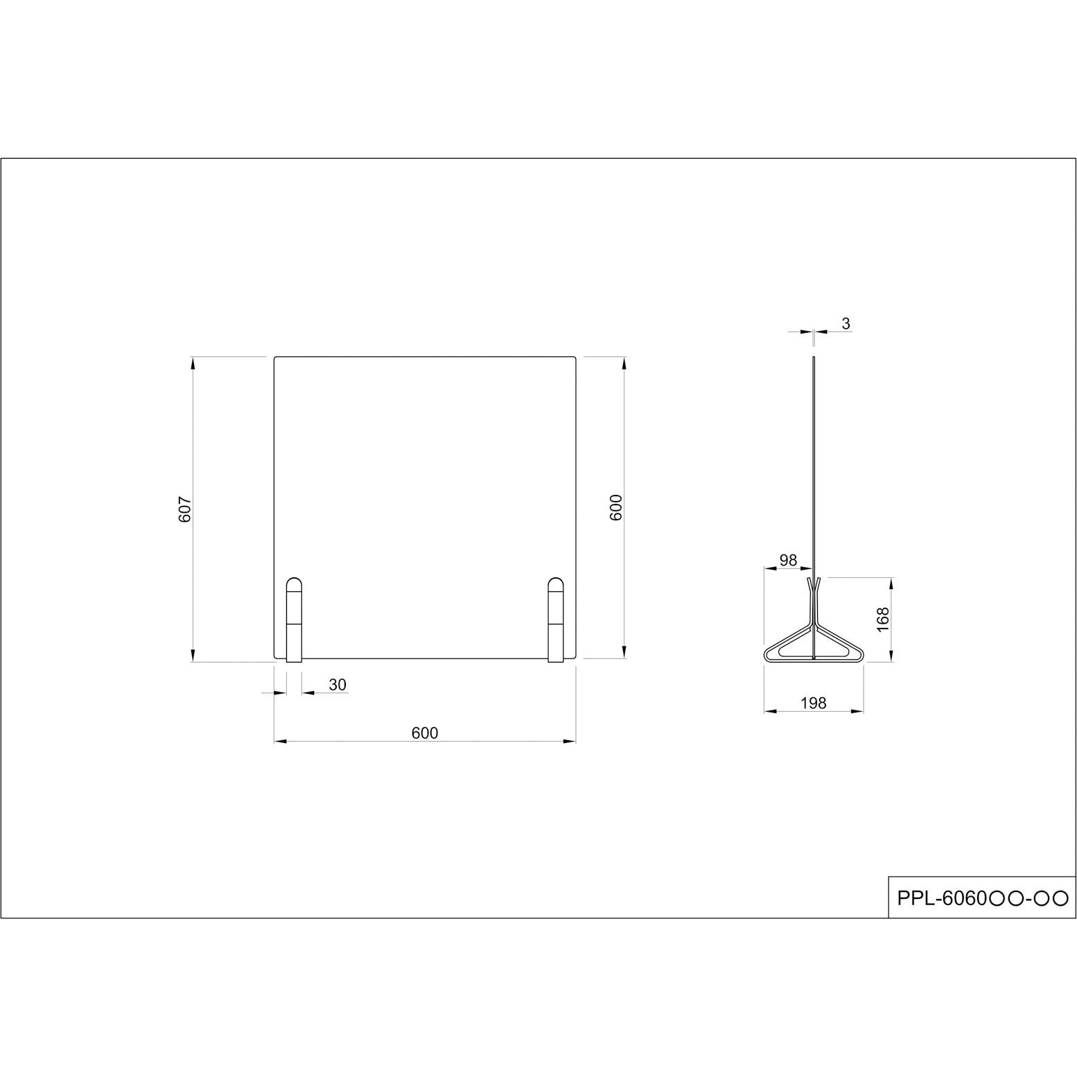 PPL-6060ACBK-BK PINZO アクリルスモーク衝立 W600×H600 カラー脚 アール・エフ・ヤマカワ ブラック色   PPL-6060ACBK-BK