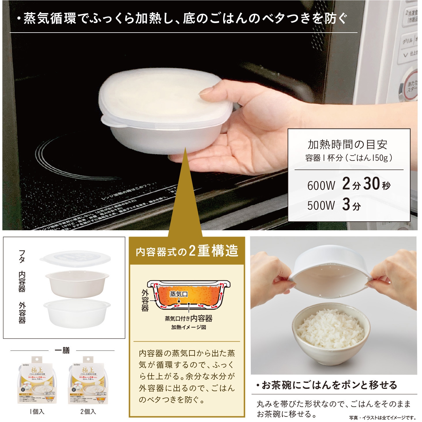 PPS-3261 極上ごはん冷凍保存容器 一膳 エビス[厨房用品] 容量270 一膳