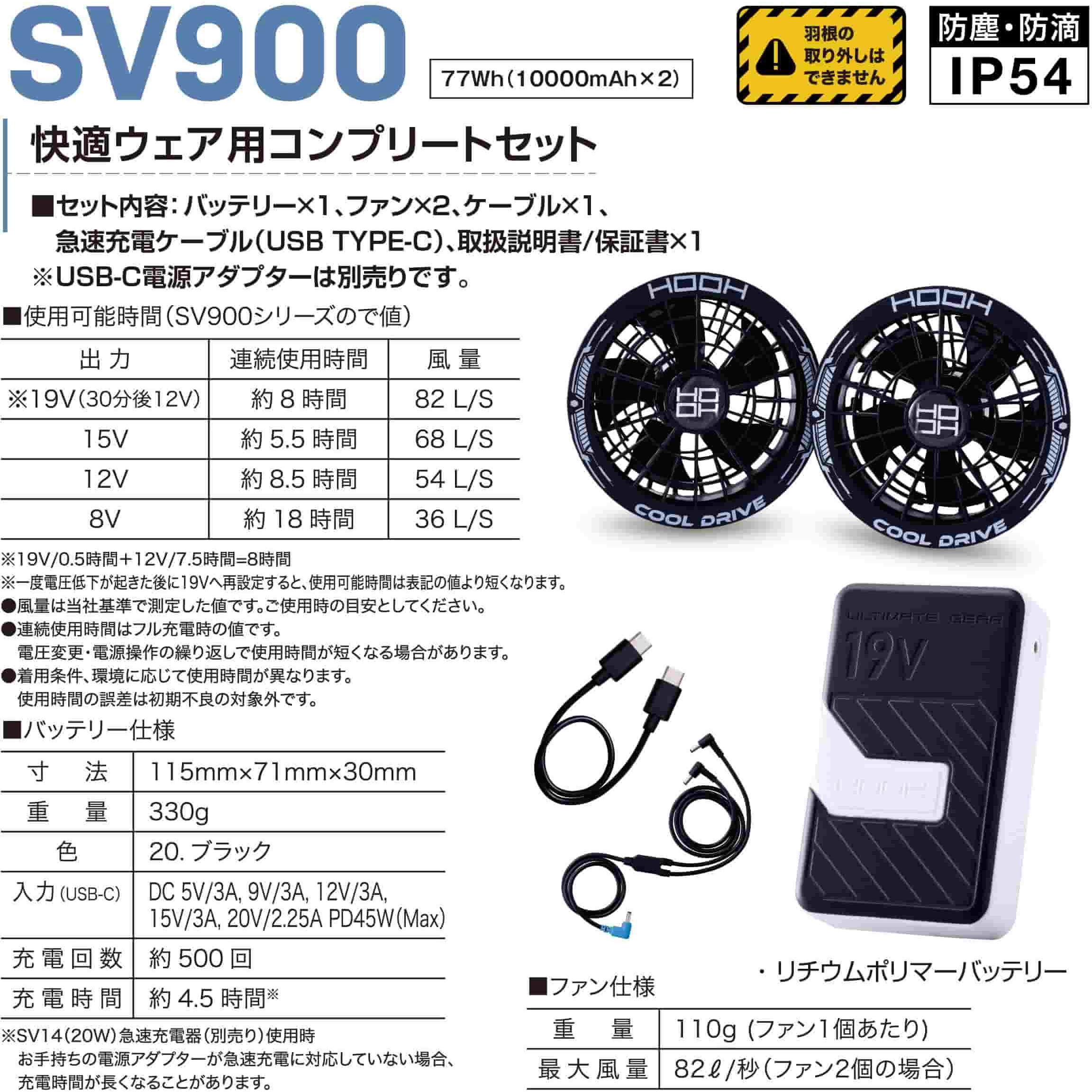 SV900 快適ウェア用コンプリートセット 村上被服 最大風量82(ファン2個