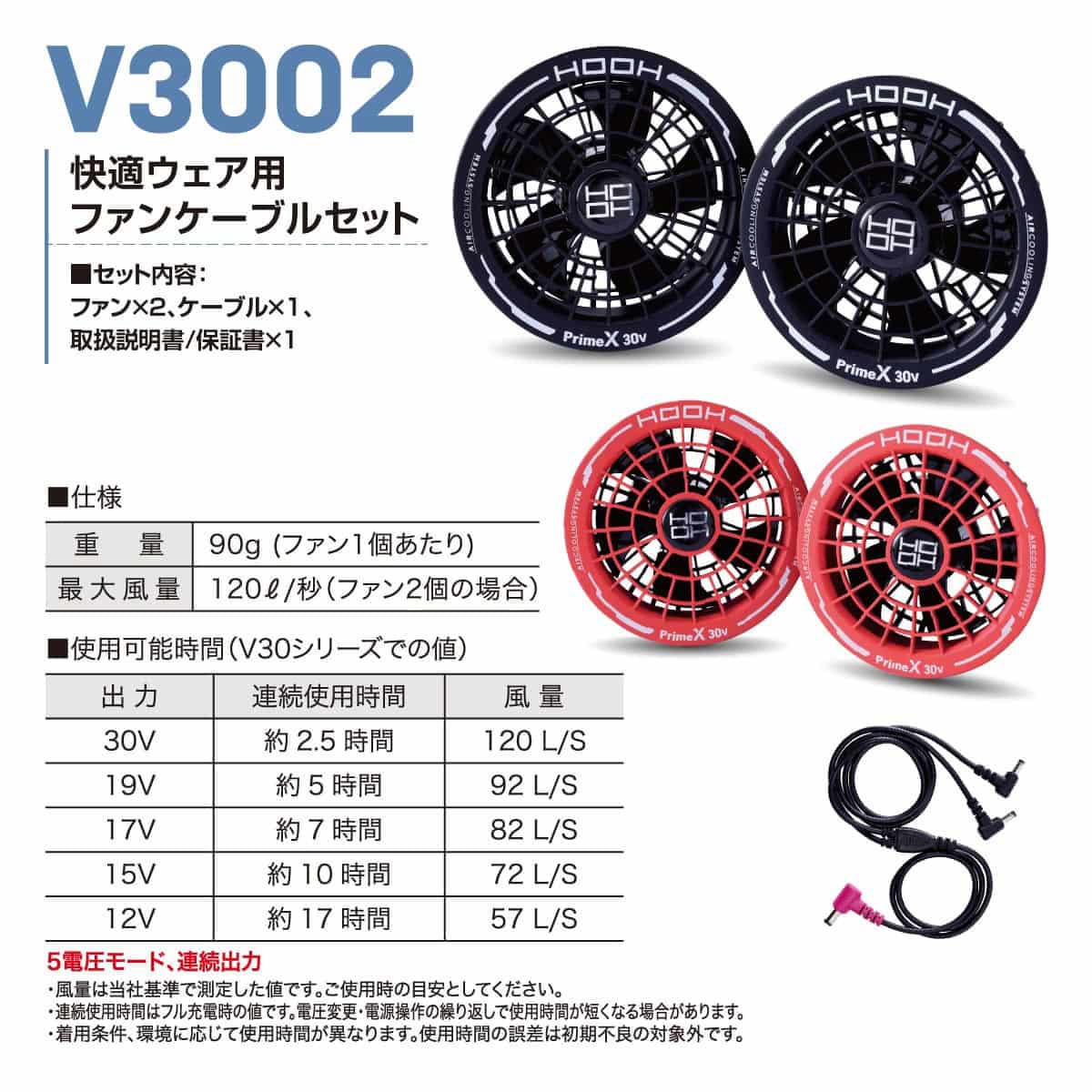 V3002 快適ウェア用ファンセット 村上被服 ブラック色 V3002 【通販