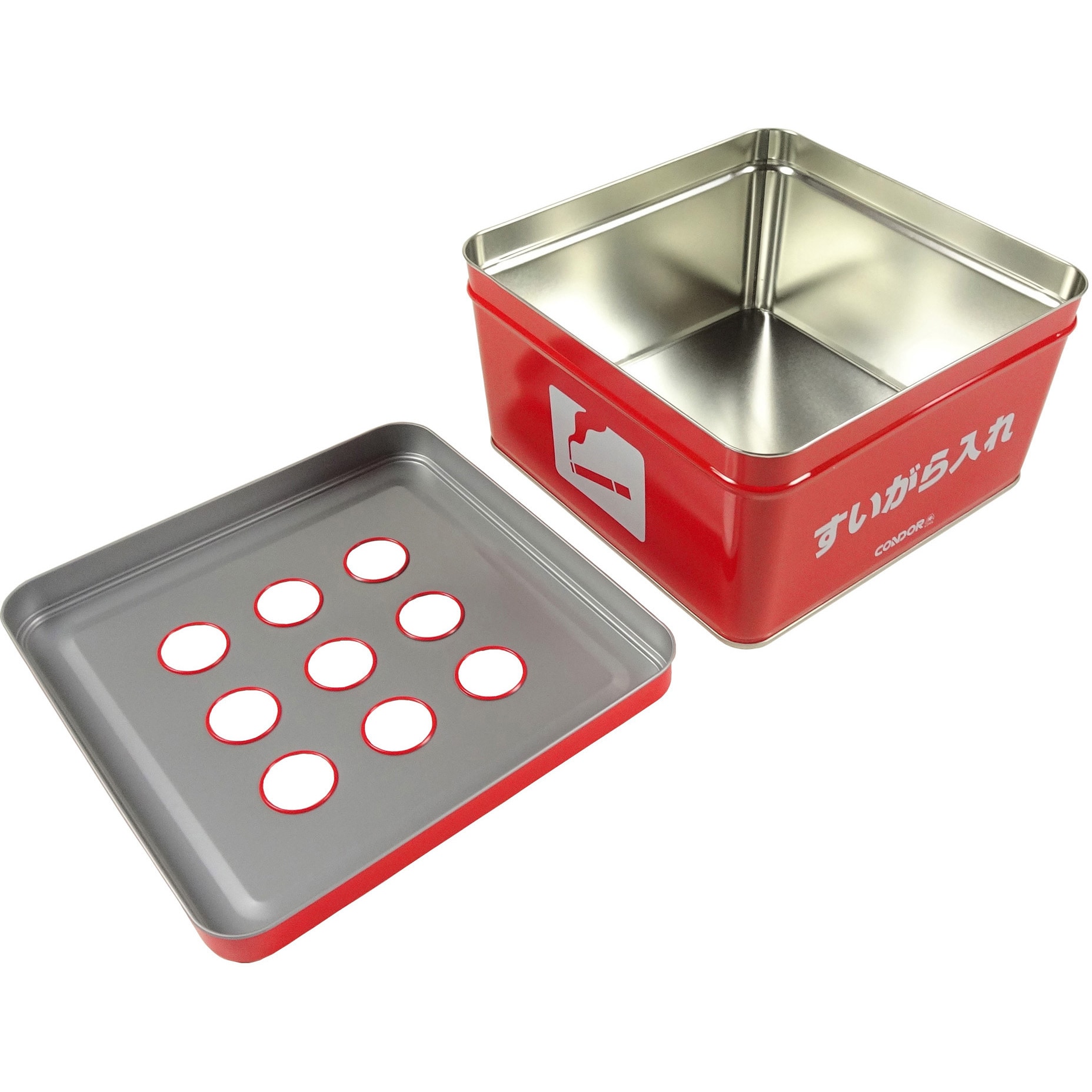 赤色ガラス製四角灰皿 Sup YS-80L-OP1 吸い殻入れYSG-240 CONDOR(山崎産業) レッド色 YS-80L-OP1