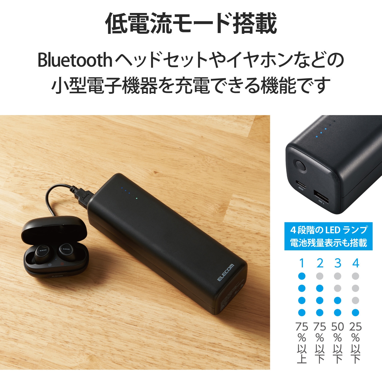 DE-C33L-20000BK モバイルバッテリー 20000mAh Type-C×1ポート USBA×1